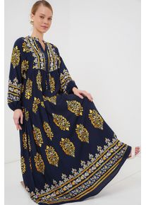 Bedrucktes V-Ausschnitt Maxikleid mit Knopfverschluss