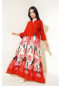 Bedrucktes V-Ausschnitt Maxikleid mit Knopfverschluss