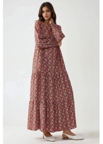 Bedrucktes Viskose-Maxikleid mit Rundhalsausschnitt