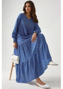Bedrucktes Viskose-Maxikleid mit Rundhalsausschnitt