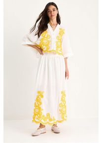 &Uuml;bergr&ouml;&szlig;e V-Ausschnitt Besticktes 3/4-Arm Shirt und Weite Bein Hose Set
