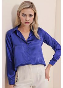 Satin Langarm Button-Up Hemd