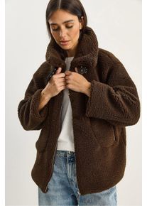 &Uuml;bergro&szlig;e Pl&uuml;schstrick-Pufferjacke mit Rei&szlig;verschluss