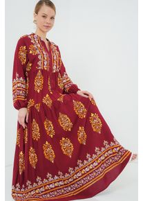 Bedrucktes V-Ausschnitt Maxi-Kleid mit Knopfverschluss