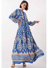 Bedrucktes V-Ausschnitt-Maxikleid mit Knopfverschluss