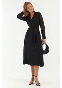 Doppelreihiges A-Linien T&uuml;ll-Midikleid mit Tailleng&uuml;rtel