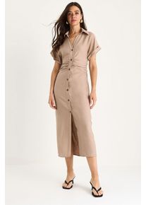 V-Ausschnitt Midi-Kleid mit Knopfverschluss