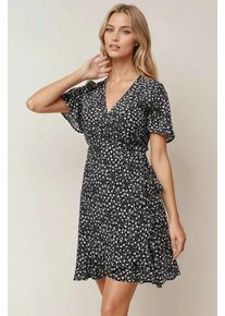 Blumenmuster V-Ausschnitt Viskose Minikleid