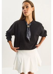Klassisches Rippen-Sweatshirt mit Schal-Accessoire-Detail