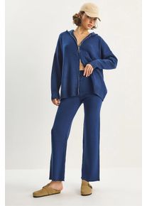 Hochtaillierter Rei&szlig;verschluss-Kragen Cardigan und Hosen Set