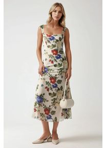 Gemustertes Maxikleid mit Herzkragen