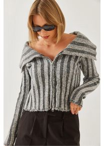 Kapuzensweater mit Rei&szlig;verschluss und gestreiften, taillierten Schnitt