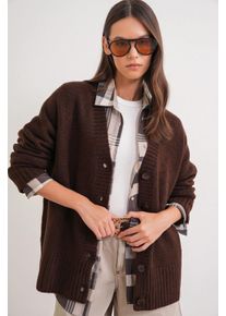 Knopf-V-Ausschnitt Rippstrick-Cardigan