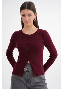 Knopfbetonter Slim Fit Rippstrick-Cardigan