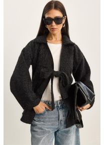 Strukturierter &Uuml;bergro&szlig;er V-Ausschnitt Cardigan mit Bindeg&uuml;rtel
