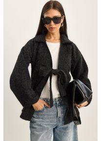 Strukturierter &Uuml;bergro&szlig;er V-Ausschnitt Cardigan mit Bindeg&uuml;rtel