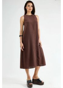 Leinen-Optik &auml;rmelloses Kleid mit Rundhalsausschnitt in Midi-L&auml;nge