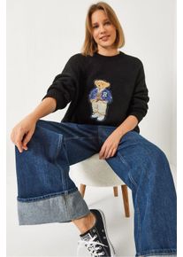 Bestickter Oversized Rundhalsausschnitt-Pullover
