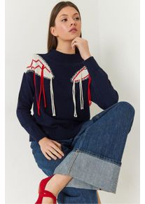 Fransen Crew-Neck Musterpullover