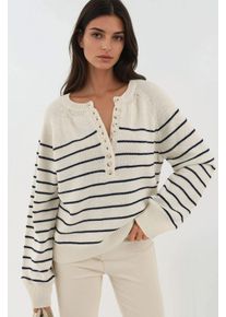 Knopf Detail Streifen Lockere Passform Pullover