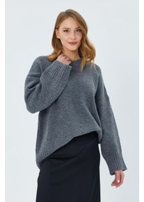 &Uuml;bergro&szlig;er Strukturstrickpullover mit Rundhalsausschnitt