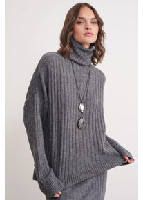 Oversize Rippstrick Rollkragenpullover