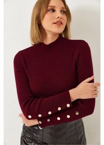 Strickpullover mit Stehkragen und Knopfmanschetten