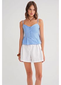 Herzchenhals Knopf-Front Peplum Cami Top