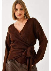V-Ausschnitt Strickcardigan mit Wickelverschluss