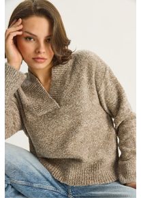 V-Ausschnitt Langarm Strickpullover