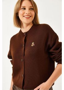 Gestickter Knopfverschluss-Rippstrick-Cardigan