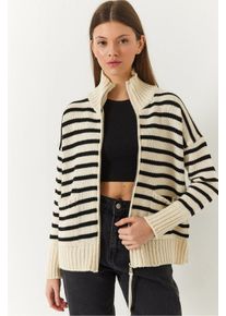 Gestreifter Strick-Cardigan mit Rei&szlig;verschluss und Taschen