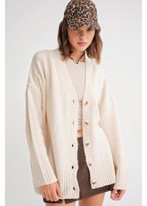Knopf-V-Ausschnitt Rippstrickcardigan