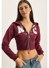 Bedruckter Slim Fit Crop-Pullover mit Kapuze