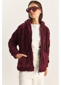 H&auml;kelstrick-Cardigan mit Kapuze und Rei&szlig;verschluss