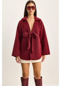 Strukturiertes Oversized V-Ausschnitt Cardigan mit Krawattenverschluss
