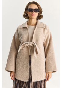 Strukturierter Oversized V-Ausschnitt Cardigan mit Krawattenverschluss