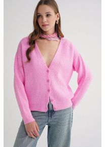 Strukturierter V-Ausschnitt Knopf-Cardigan