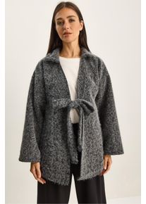Strukturiertes Oversized V-Ausschnitt Cardigan mit Bindeg&uuml;rtel