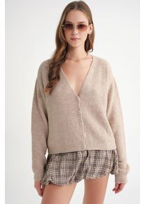 Strukturiertes V-Ausschnitt Knopf Cardigan