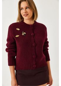 Texturierter Strick-Cardigan mit Pompon