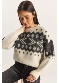 Ethnisches Muster Dickes Strickpullover mit Rundhalsausschnitt