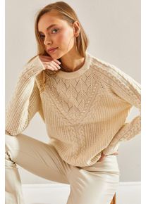 Gemusterter dicker Rundhals-Pullover