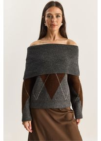 Madonna Kragen Strickpullover mit Baklava-Muster