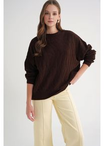 Rippstrick Pullover mit Haarzopf-Muster