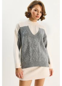 Rundhals-Strickpullover mit Argyle-Muster