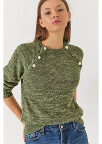 Strickpullover mit Rundhalsausschnitt und Kn&ouml;pfen
