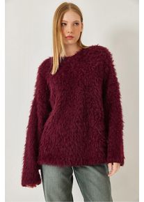 &Uuml;bergro&szlig;er strukturierten Strickpullover mit pl&uuml;schigen Details