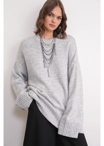 &Uuml;bergro&szlig;er gerippter Strickpullover mit Rundhalsausschnitt