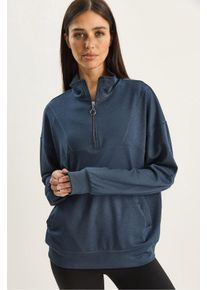 L&auml;ssiger Fit Zipper-Kragen Strick-Sweatshirt